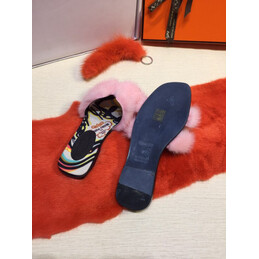 Replica Hermes Pink Floral Fur H Slide Slipper