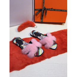 Replica Hermes Pink Floral Fur H Slide Slipper