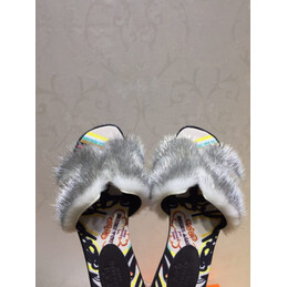 Replica Hermes Light Gray Fur H Slide Slipper