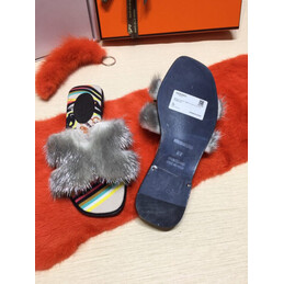 Replica Hermes Light Gray Fur H Slide Slipper