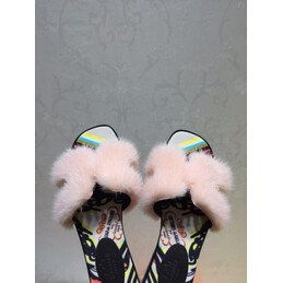Replica Hermes Light Pink Fur H Slide Slipper