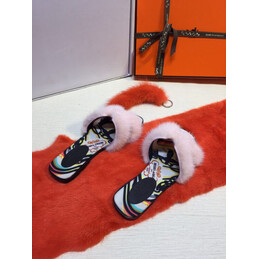Replica Hermes Light Pink Fur H Slide Slipper