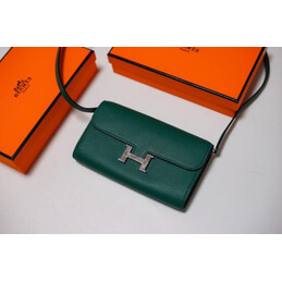 Replica Hermes Dark Green Constance To Go Wallet Silver H Hardware