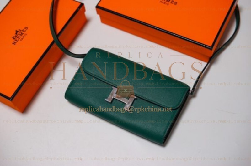 Replica Hermes Dark Green Constance To Go Wallet Silver H Hardware