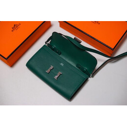Replica Hermes Dark Green Constance To Go Wallet Silver H Hardware