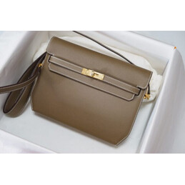 Replica Hermes Taupe Kelly Depeches 25 Pouch Gold Hardware