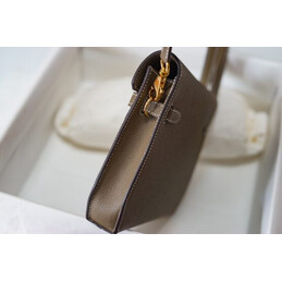 Replica Hermes Taupe Kelly Depeches 25 Pouch Gold Hardware