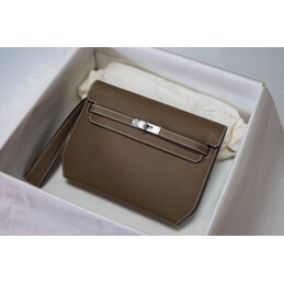Replica Hermes Taupe Kelly Depeches 25 Pouch Palladium Hardware