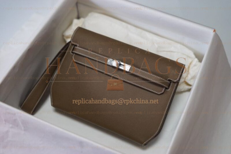 Replica Hermes Taupe Kelly Depeches 25 Pouch Palladium Hardware