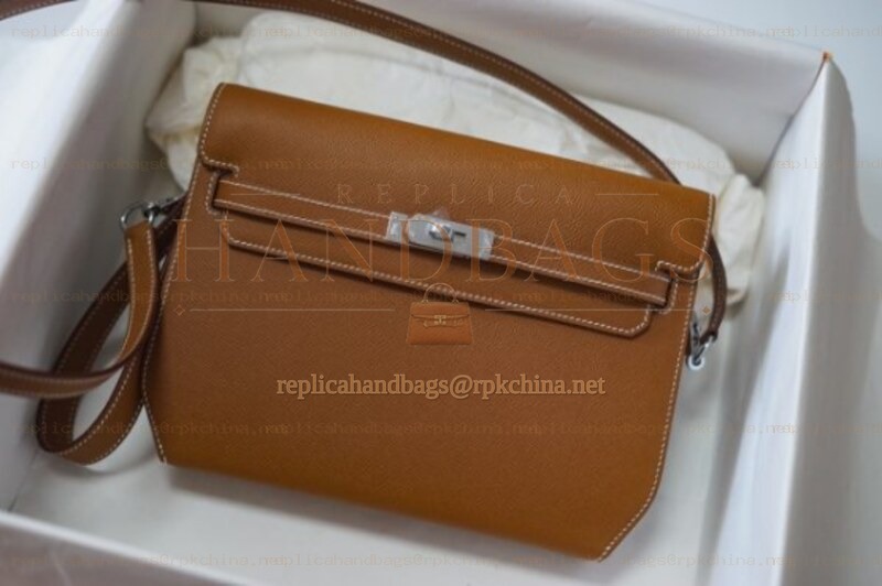 Replica Hermes Tan Kelly Depeches 25 Pouch Palladium Hardware
