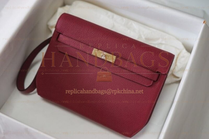 Replica Hermes Burgundy Kelly Depeches 25 Pouch Gold Hardware