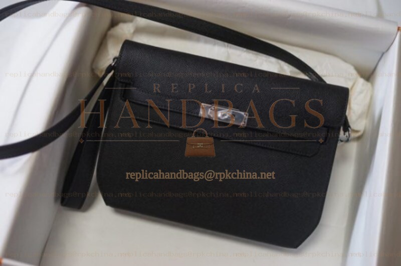 Replica Hermes Black Kelly Depeches 25 Pouch Palladium Hardware