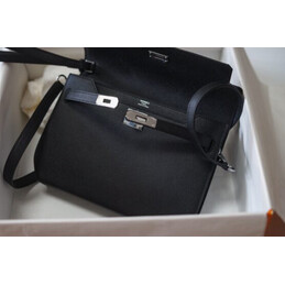 Replica Hermes Black Kelly Depeches 25 Pouch Palladium Hardware