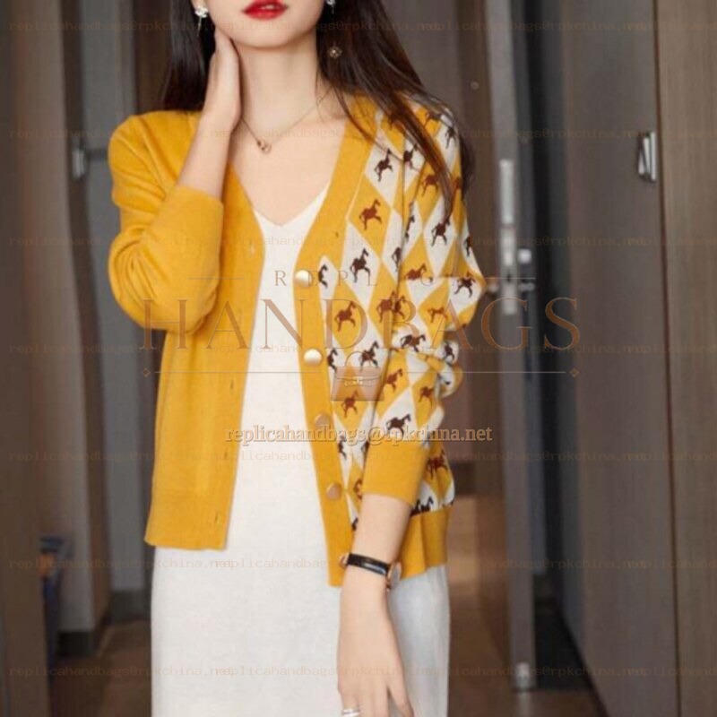 Replica Hermes yellow knit cardigan sweater