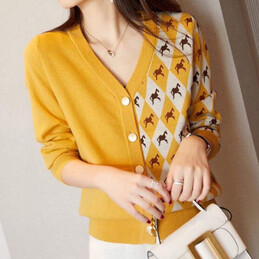 Replica Hermes yellow knit cardigan sweater