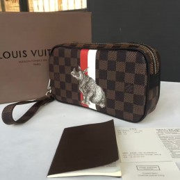 Replica Louis Vuitton Brown Damier Ebene Tiger Patch Pochette Volga