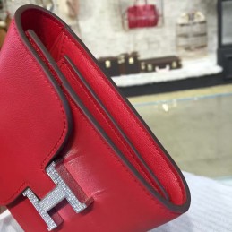 Replica Hermes Red Constance Compact Wallet