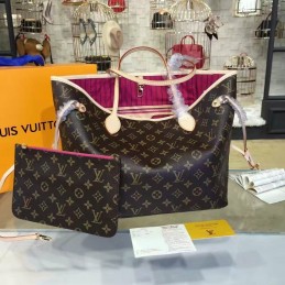 Replica Louis Vuitton Brown Monogram Pink Interior Neverfull MM