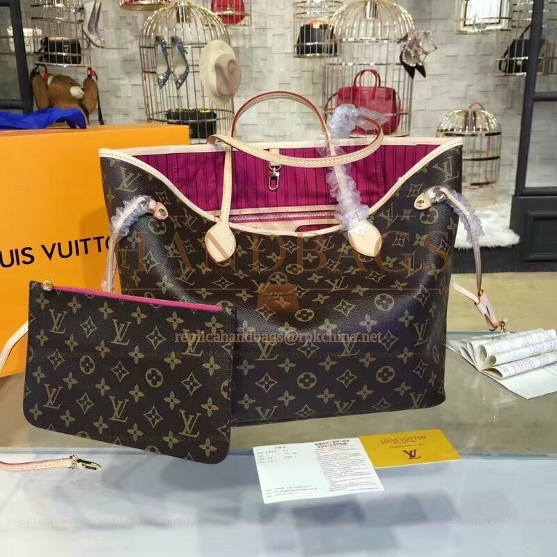 Replica Louis Vuitton Brown Monogram Pink Interior Neverfull MM
