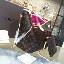 Replica Louis Vuitton Brown Monogram Pink Interior Neverfull MM