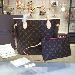 Replica Louis Vuitton Brown Monogram Pink Interior Neverfull MM