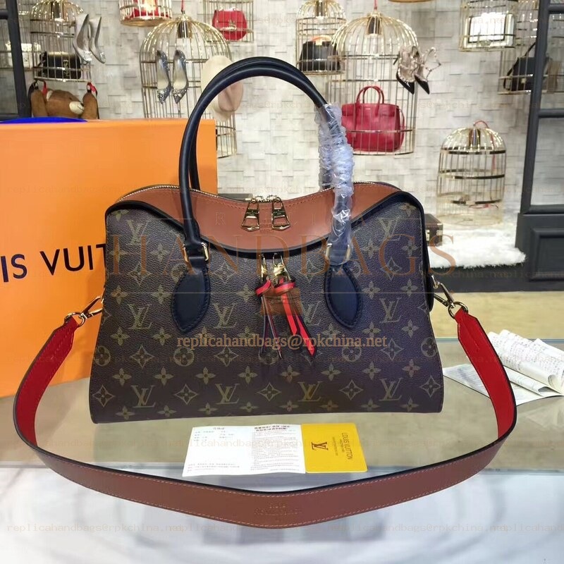 Replica Louis Vuitton Brown Monogram Brown Red Tuileries Handbag