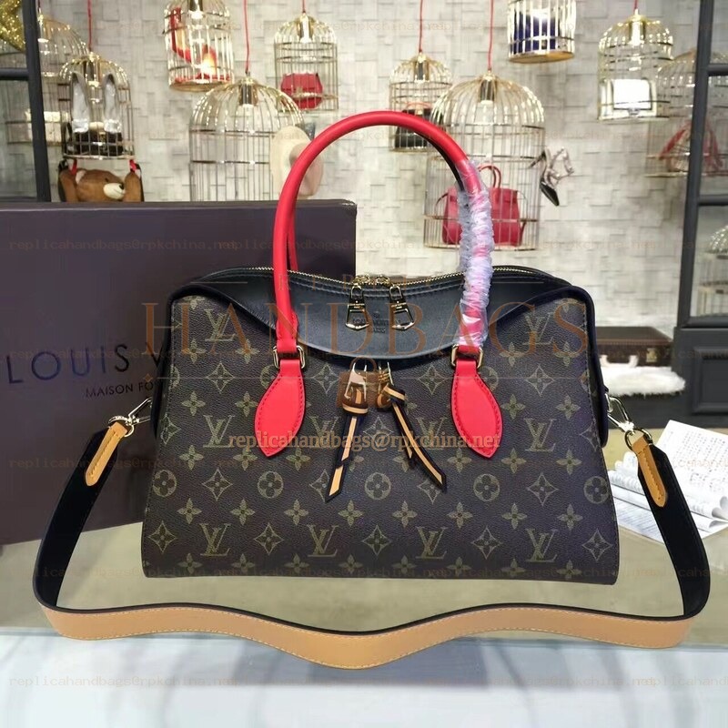 Replica Louis Vuitton Brown Monogram Black Red Tuileries Handbag