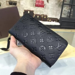 Replica Louis Vuitton Black Embossed Monogram Zippy Wallet
