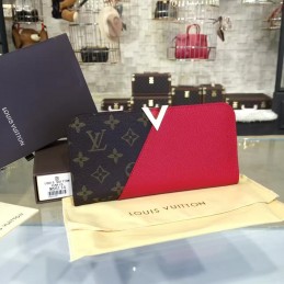 Replica Louis Vuitton Brown Monogram Red Kimono Wallet