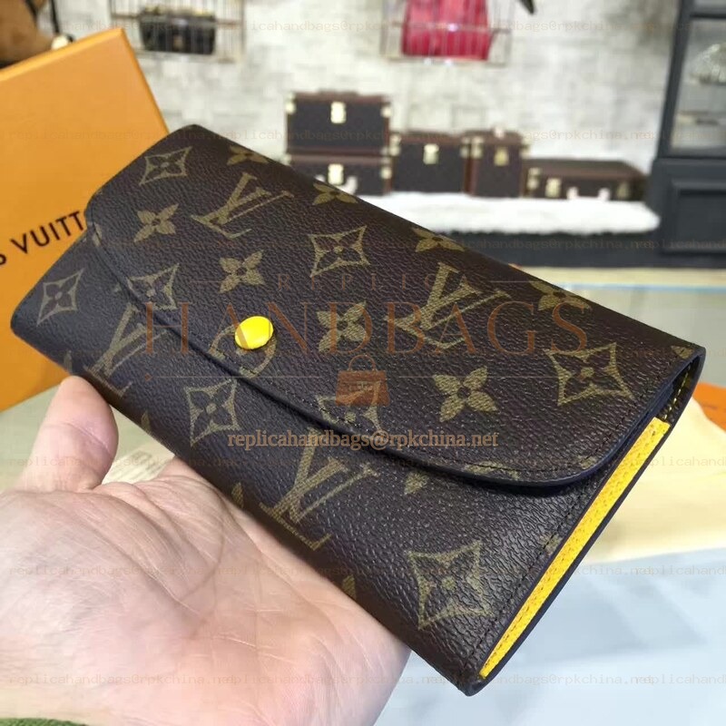 Replica Louis Vuitton Brown Monogram Yellow Interior Emilie Wallet
