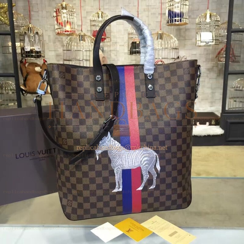 Replica Louis Vuitton Brown Damier Ebene Zebra Patch Atlas Tote