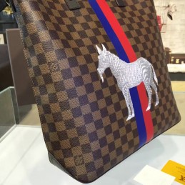 Replica Louis Vuitton Brown Damier Ebene Zebra Patch Atlas Tote