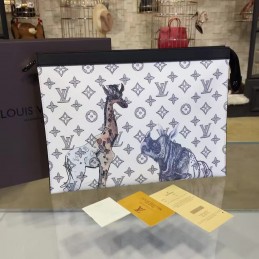 Replica Louis Vuitton White Savane Chapman Pochette Voyage MM Clutch