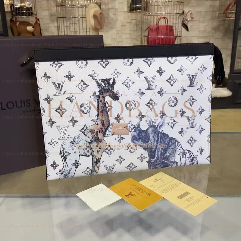 Replica Louis Vuitton White Savane Chapman Pochette Voyage MM Clutch