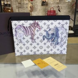 Replica Louis Vuitton White Savane Chapman Pochette Voyage MM Clutch