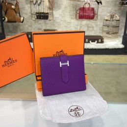 Replica Hermes Purple Bearn Compact Wallet Silver H Hardware
