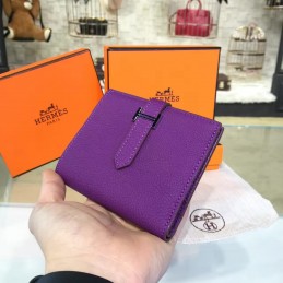 Replica Hermes Purple Bearn Compact Wallet Silver H Hardware