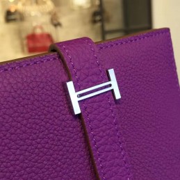 Replica Hermes Purple Bearn Compact Wallet Silver H Hardware
