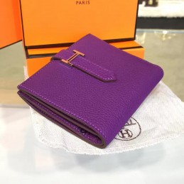 Replica Hermes Purple Bearn Compact Wallet Silver H Hardware
