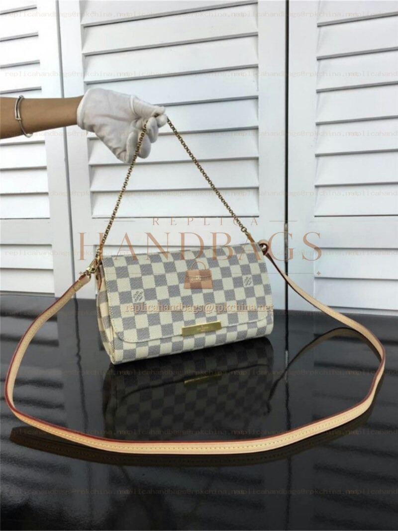 Replica Louis Vuitton White Damier Azur Beige Strap Favorite MM