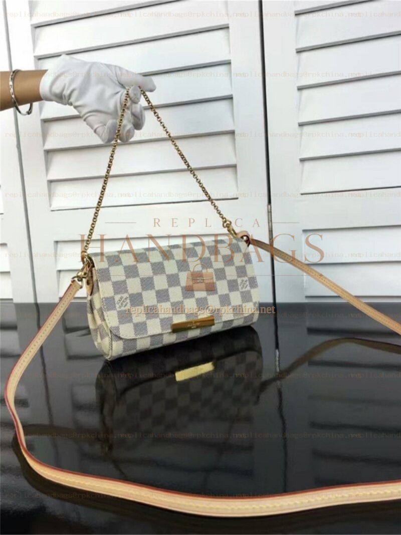Replica Louis Vuitton White Damier Azur Beige Strap Favorite PM