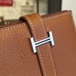 Replica Hermes Taupe Bearn Compact Wallet Silver H Hardware