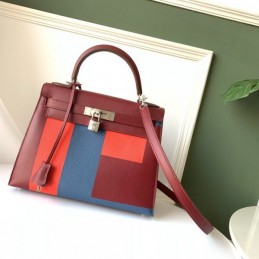 Replica Hermes Burgundy Navy Colorblock Kelly 28 Bag