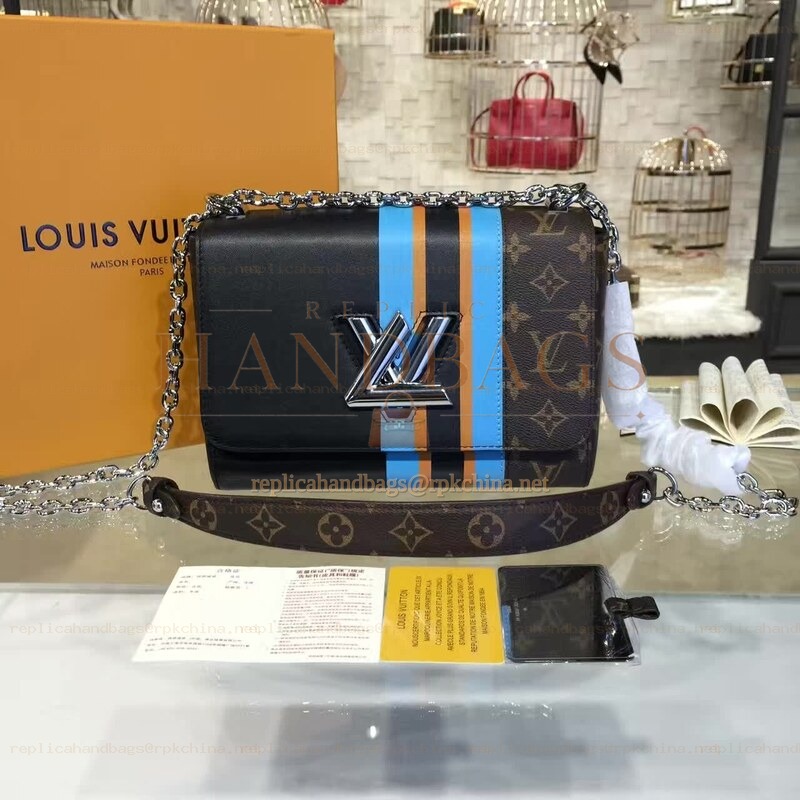 Replica Louis Vuitton Black Brown Monogram Stripe Twist MM