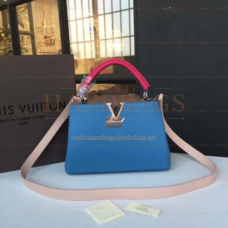 Replica Louis Vuitton Blue Pink Capucines BB