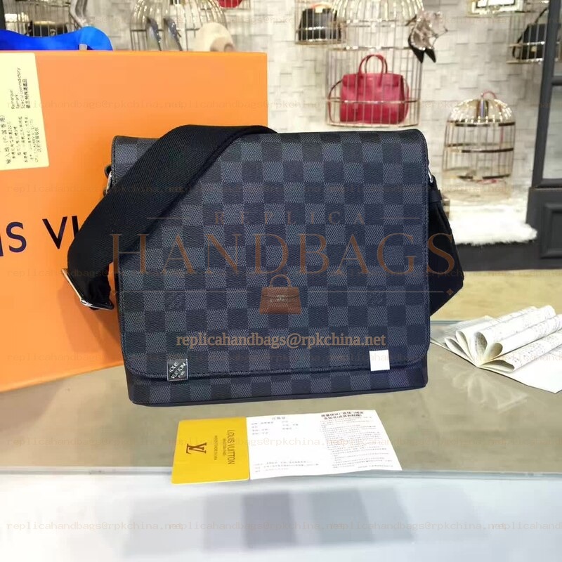 Replica Louis Vuitton Black Damier Graphite Black Trim District PM