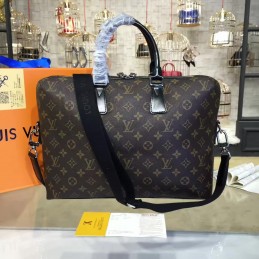 Replica Louis Vuitton Brown Monogram Black Trim Porte Documents Jour PM