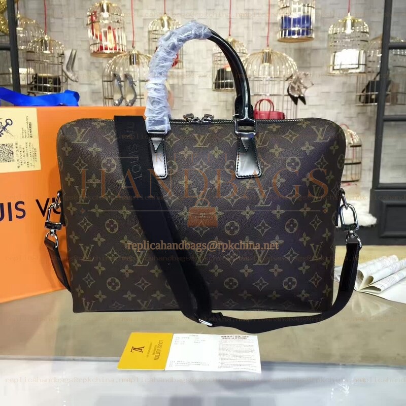 Replica Louis Vuitton Brown Monogram Black Trim Porte Documents Jour PM
