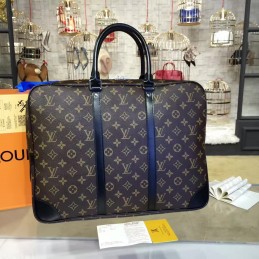 Replica Louis Vuitton Brown Monogram Navy Blue Trim Porte Documents Voyage