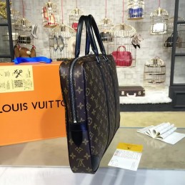 Replica Louis Vuitton Brown Monogram Navy Blue Trim Porte Documents Voyage